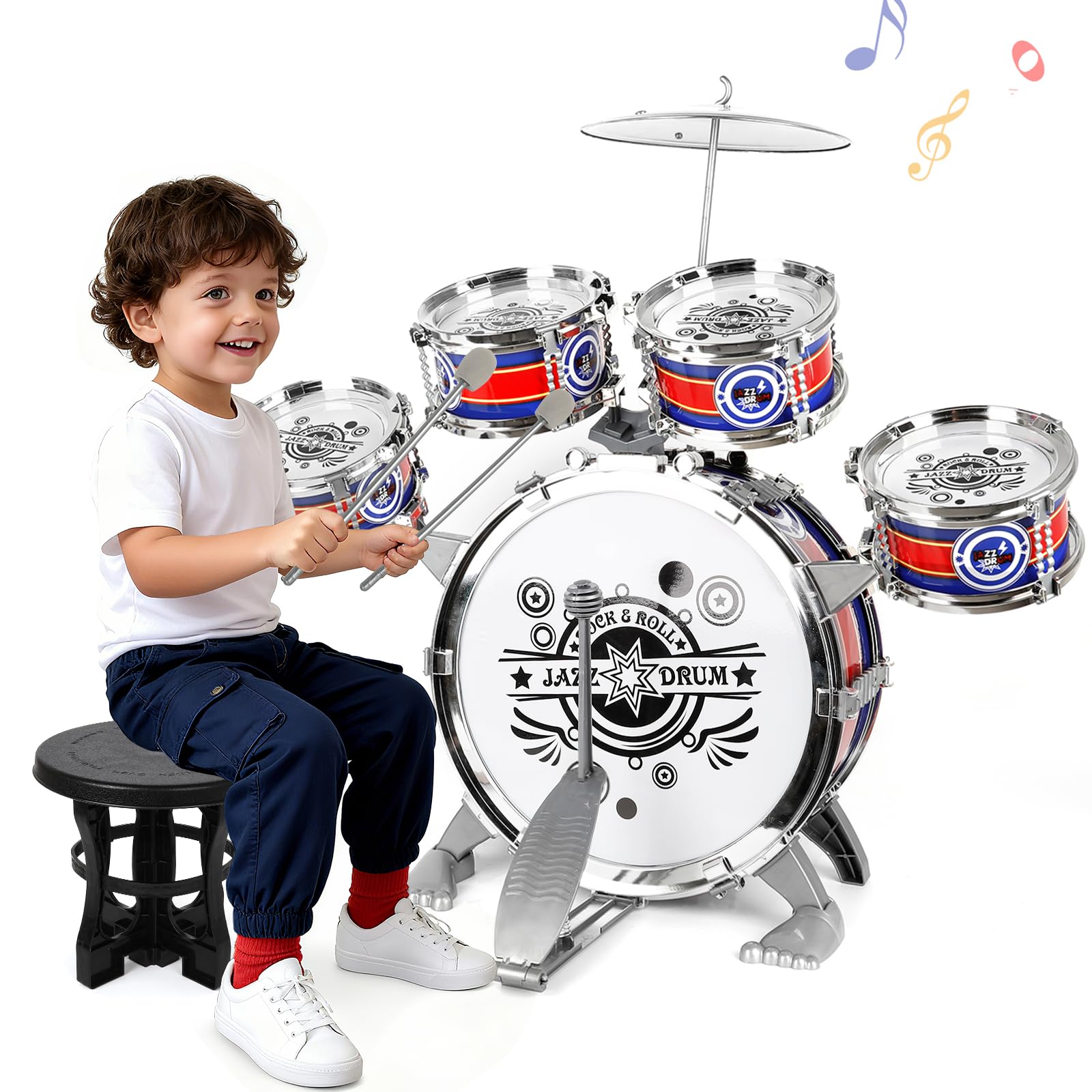 Tambor Infantil, Set de 5 Batería Musical Juguetes para Niños 3 4 5 6 Años, Bateria Infantiles Bebe Instrumentos Educativo Preescolares, Navidad Acción de Gracias Cumpleaños Halloween Regalo
