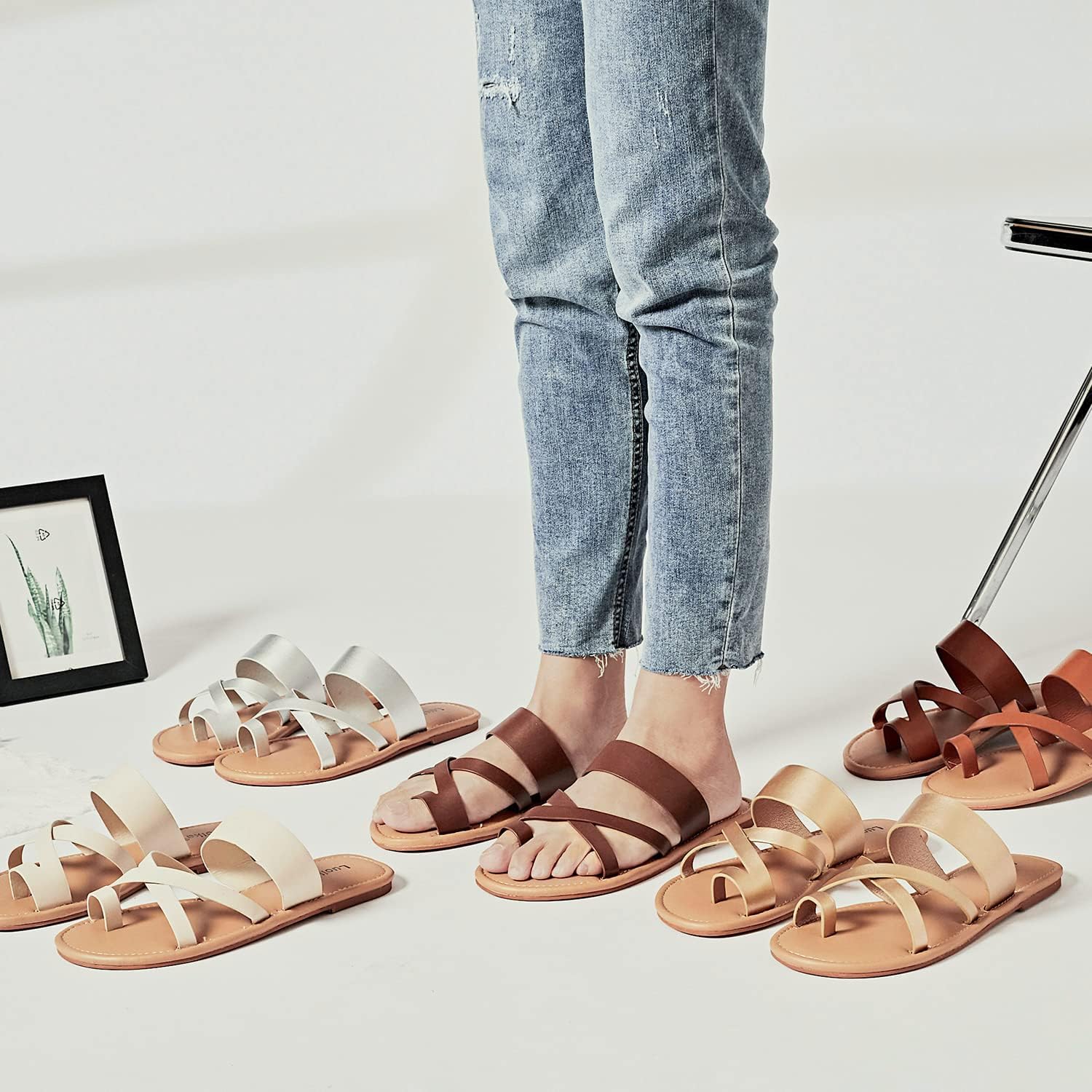 Luoika Women's Wide Width Flat Sandals, Flip Flop Slides Sandal Casual Strapy Sandal Slip on Summer Beach Shoes for Women. - Image 9