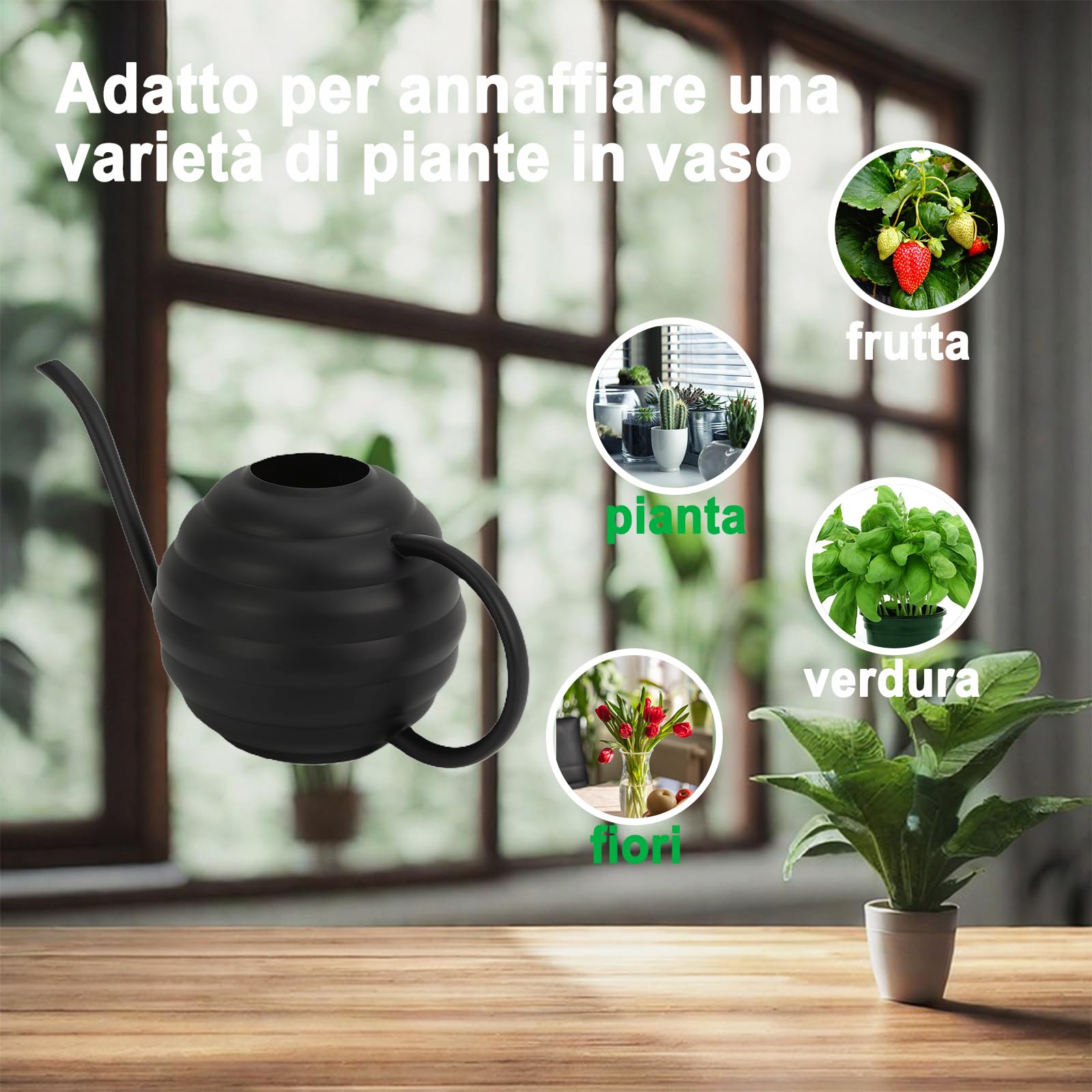 Lianshi Innaffiamento per piante,400 ml,Vaso per annaffiatura satinato in stile vintage,Opaco (nero)