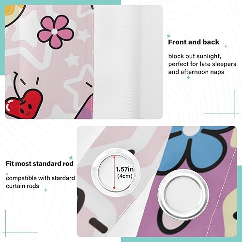 Miniatura 4 de Kawaii Helado Burbuja Té Donuts Cupcake Cerezas Cortinas Negras 84 pulgadas de largo Cortinas de puerta para tratamientos de ventana, Divisor de