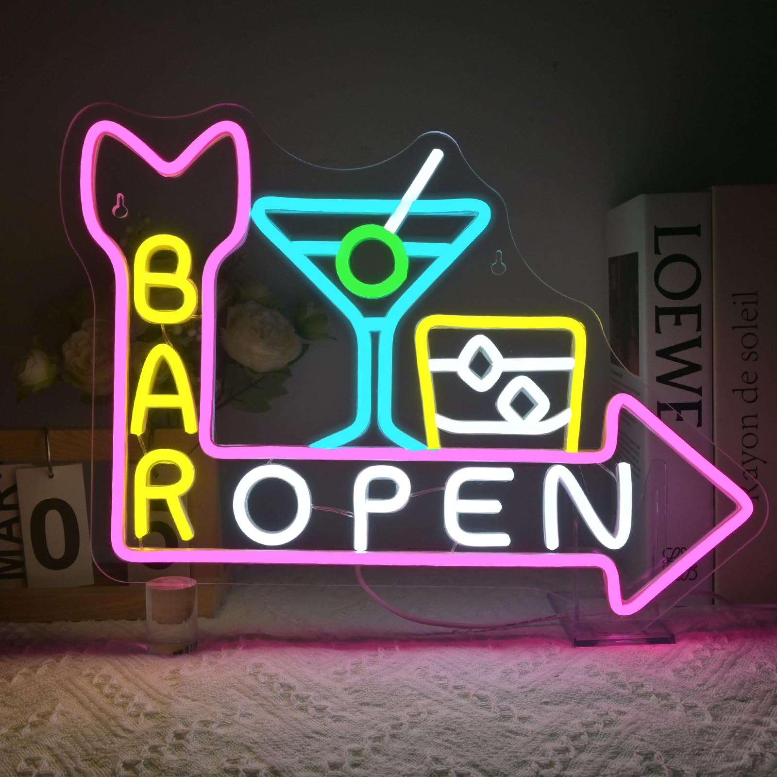 VYXIN BAR OPEN Neon Light Sign Cocktail Neon Sign for Wall Decor Open Led Signs for Bar Restaurant Living Room Bedroom Man Cave Party Home Decor Store Gifts