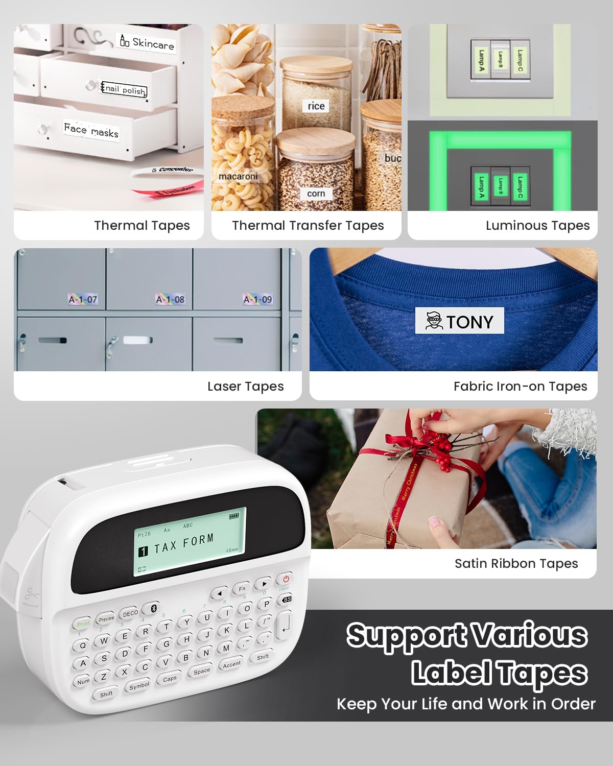 Various types of label tapes supported by Phomemo M950 Label Maker