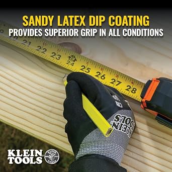Klein Tools Winter Work Gloves, Knit Dipped ANSI A4 Cut-Resistant, Sandy Latex Coated, Fleece-Lined, Touchscreen Capable