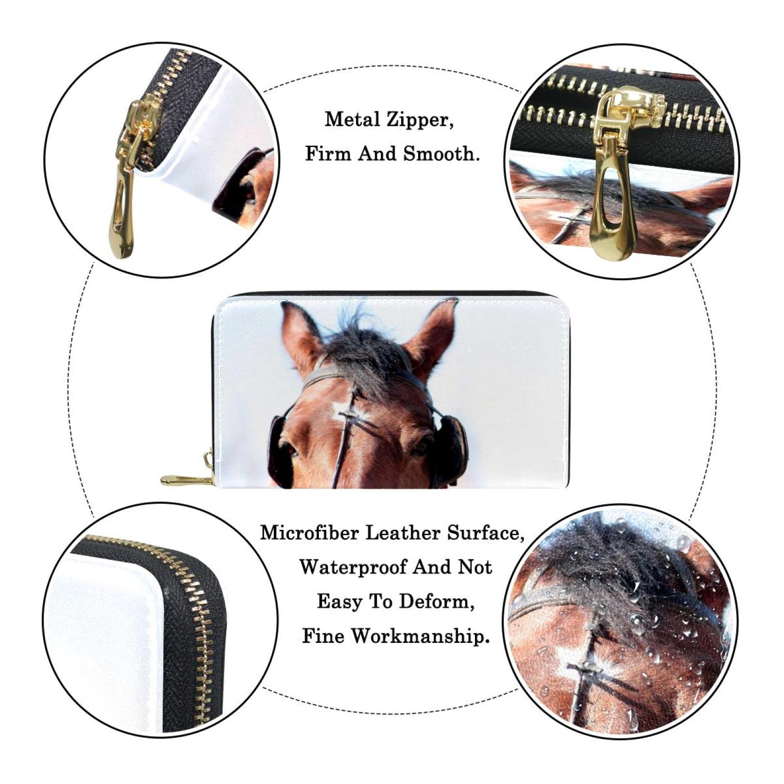 Cartera larga de piel con cremallera para foto de caballo, Varios colores, 20.5x2.5x11.5cm/8.07x1x4.53 in, Classic