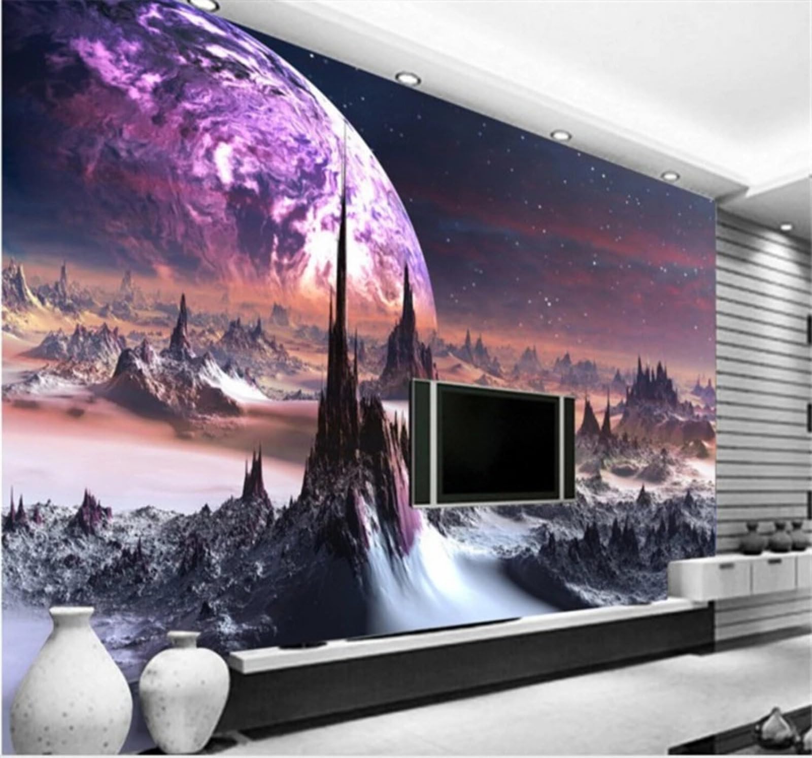 Wallpaper-3D-Xlm 400Cm×280Cm(B×H) Elegant Dreamlike Universe Starry Sky Mountains And Rivers 3D Wallpaper Easy Install Feature Office Living Room Sofa Bedroom Tv Background Wall Decoration-400Cm×280Cm