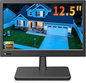 Jexiop Monitor de segurança de 12,5 polegadas, monitor pequeno com alto-falante, controle remoto/HDMI/VGA/BNC/RCA interfaces para casa | Escritório | Vigilância de armazém | RV