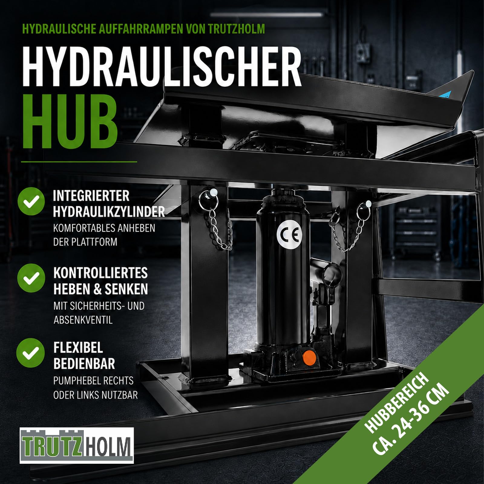 TRUTZHOLM hydraulischer Auffahrbock Auffahrrampe Pkw KfZ Verladerampen Wagenheber höhenverstellbar (2 Stück)