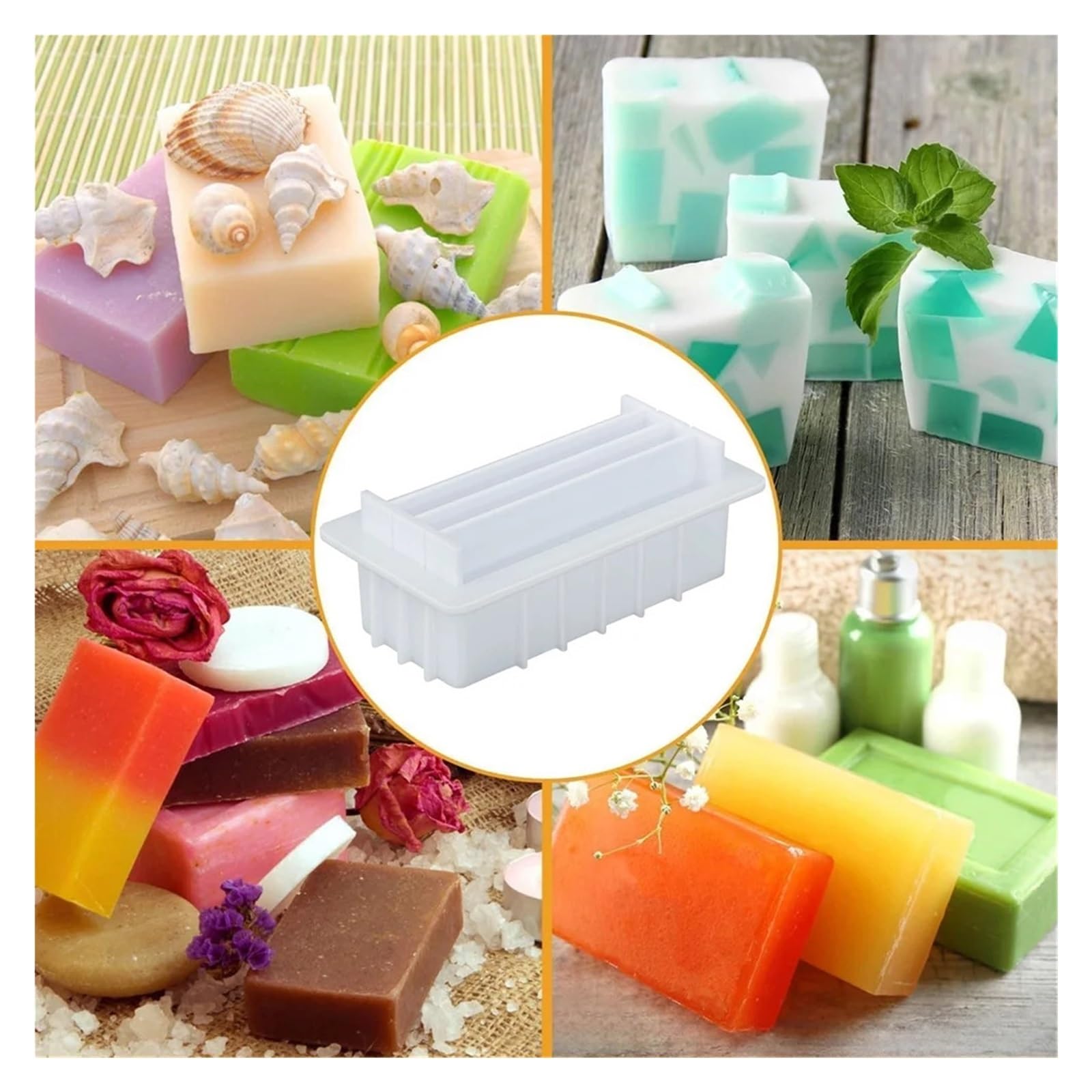 Moule Bougie Moule à savon en Silicone avec 5 séparateurs acrylique, tapis nid d'abeille, rose et abeille, outil artisanal résine fait la main