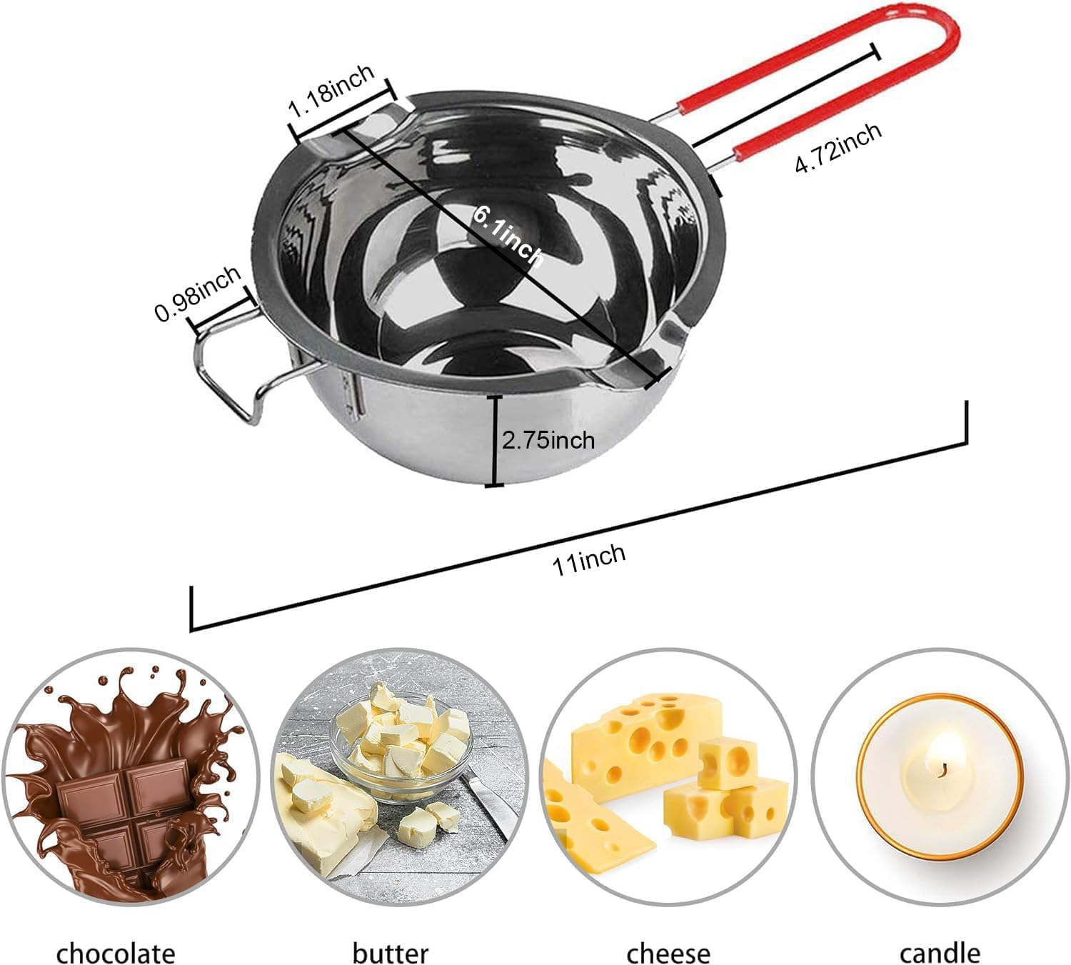 Stainless Steel Double Boiler Melting Pot with Heat Resistant Handle, Large Capacity Chocolate Melting Pot for Butter Candy Butter Cheese, Candle Making (600ML+1600ML)