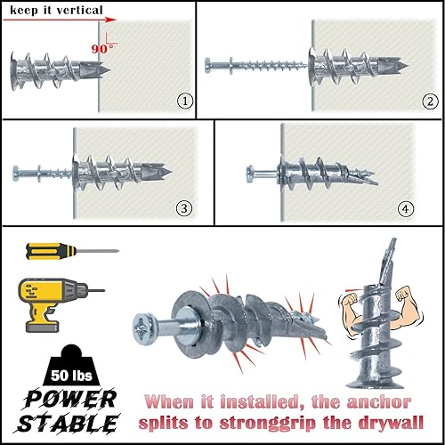 Miniatura 9 de laffeya Juego de 40 ganchos para fotos, 20 tornillos colgantes de doble cabeza con garra de oso, 20 anclajes de plástico autoperforantes para
