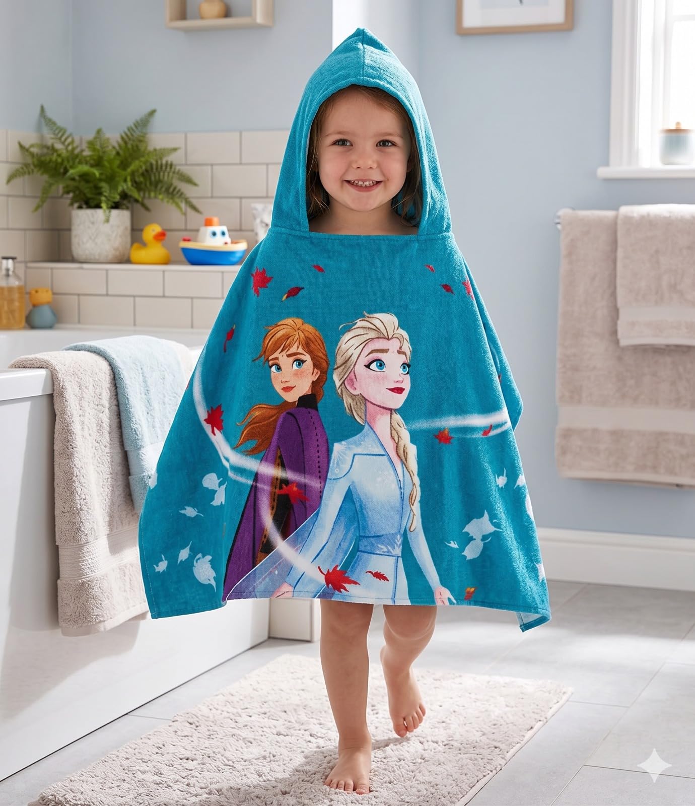Disney Frozen Kapuzenhandtuch für Kinder – 100 % Baumwolle, weich und saugfähig, Strand-, Pool- oder Badewickel (58,4 x 129,5 cm)