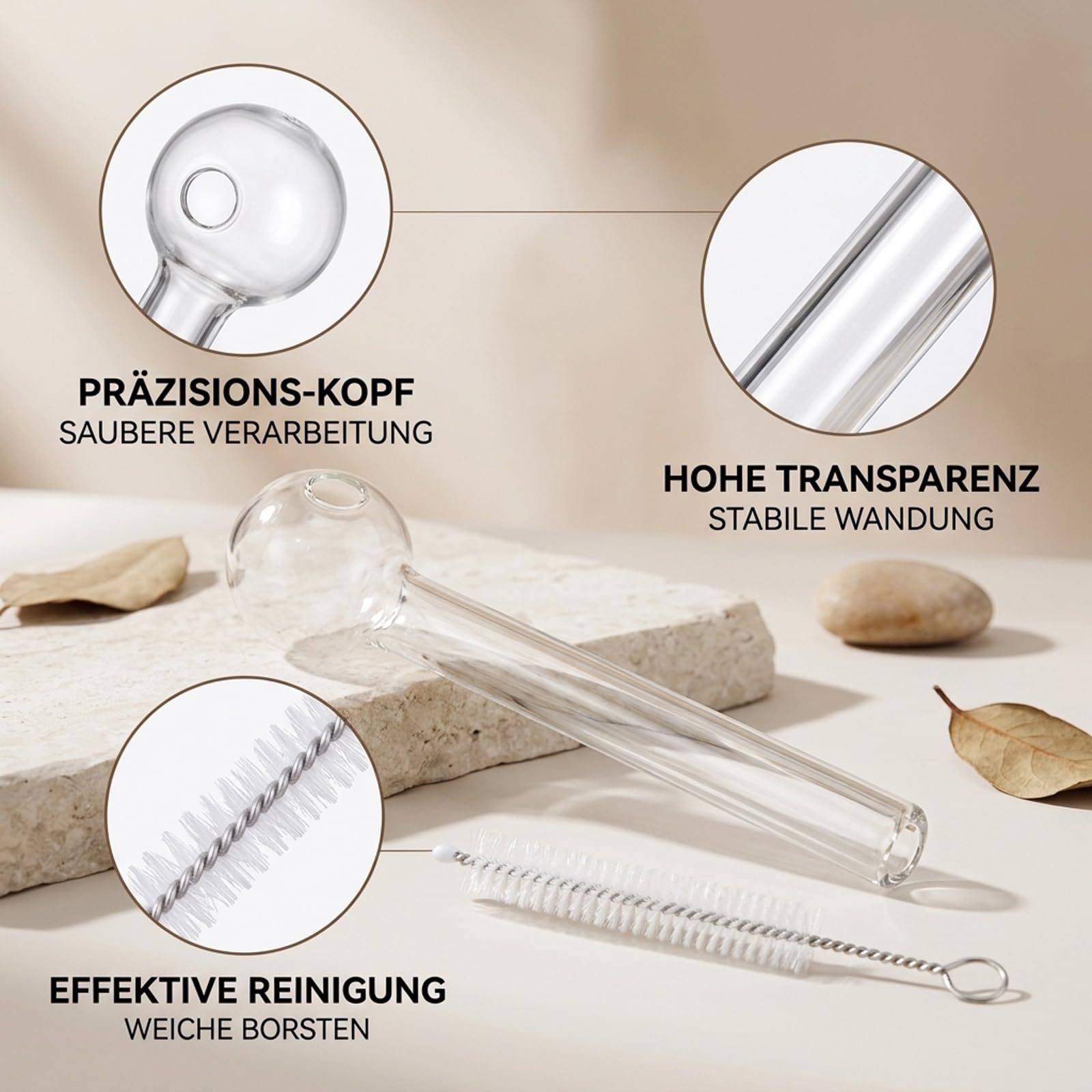 Glaspfeife Crystal, Ölpfeife Für Gras Mit Reinigungsbürsten, Hochwertige Borosilikatglas Röhre, 12-teiliges Set Mit 10 Glasbehältern Und 2 Reinigungsbürsten, Langlebiges Design Für Verschiedene Anwend
