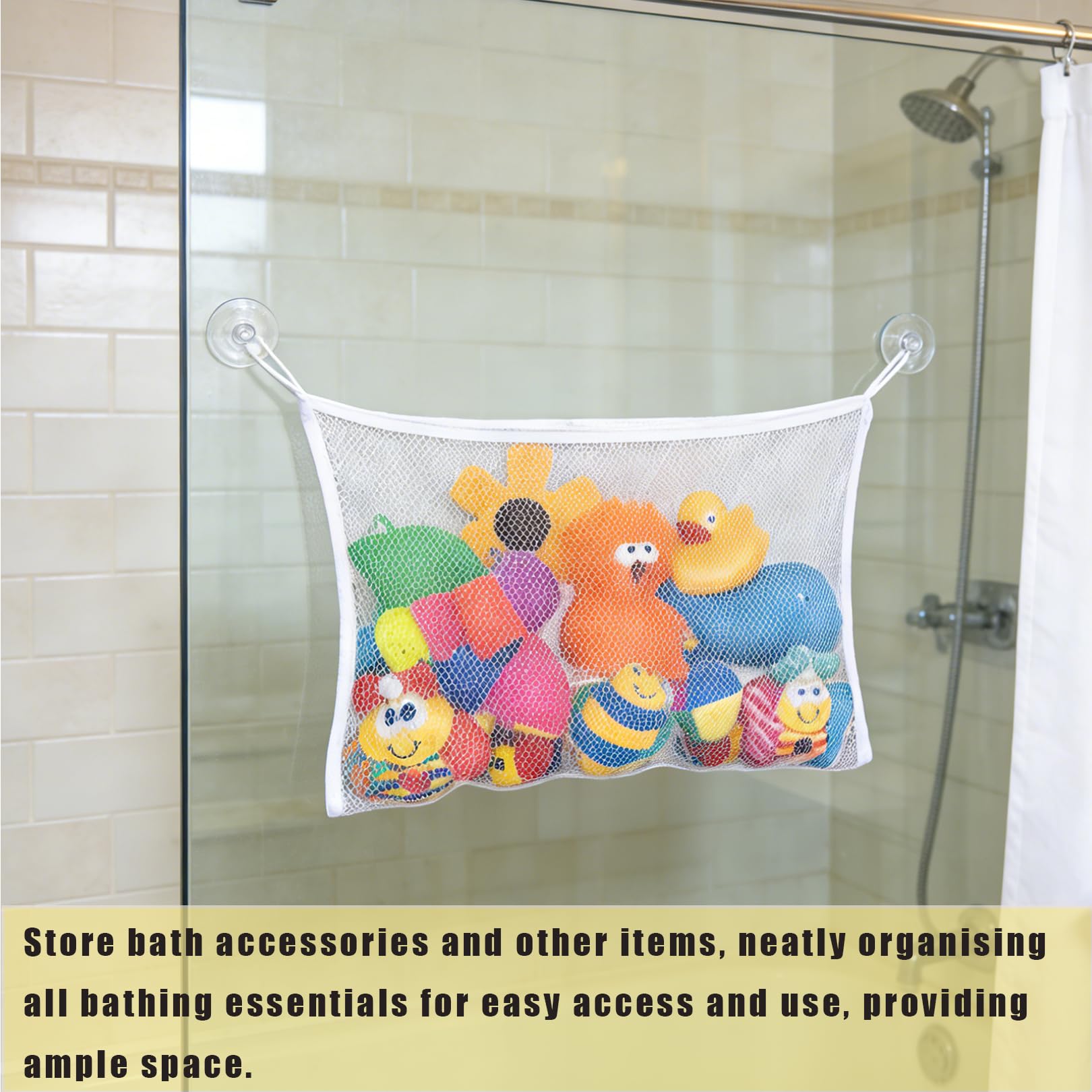 2PCS Bath Toy Storage,2 Sizes Bath Toys Net With Suction Cup,Foldable Bathtub Toy Holder for Kids Multi-use Organizer Bags Mesh for Bathroom Shower Supplies Organization Anti Mould Keep Dry (White) - Image 3