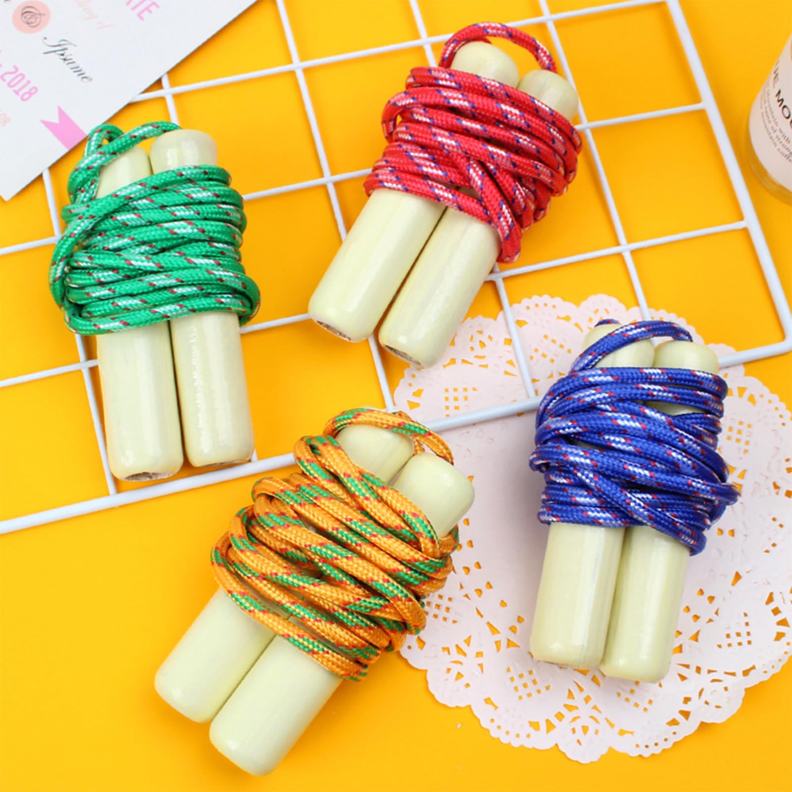 Vokowin 10pcs Childrens Skipping Ropes, Wooden Handle Skipping Ropes 10 Colourful Jump Ropes for Outdoor Games Parties (K403-10) - Image 4