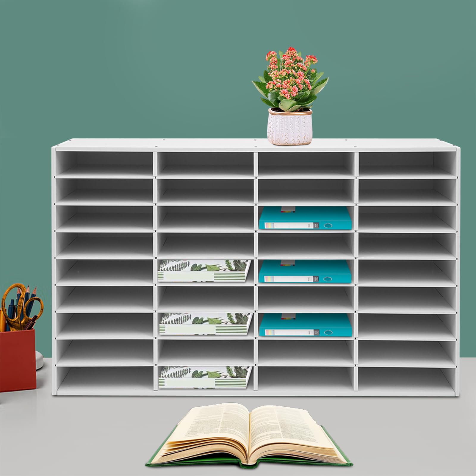 Organizer per documenti, 36 scomparti, da scrivania, in PVC e feltro, rettangolare, con struttura stabile da 10 mm, portata 80 kg, sistema di organizzazione per raccoglitori