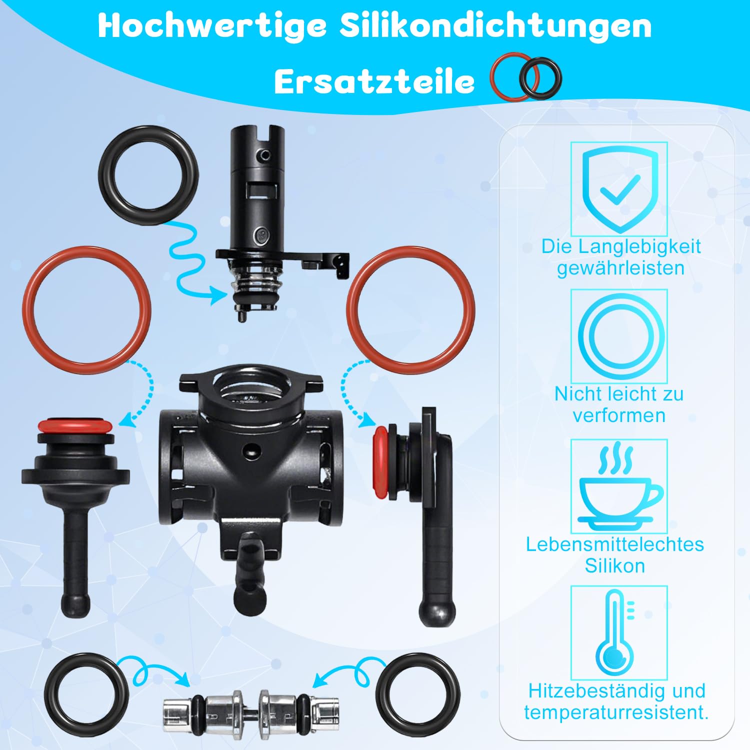 30-elementowy zestaw uszczelek typu o-ring do ekspresu do kawy Philips – silikonowe części zamienne do grupy zaparzającej, zaworu wsparcia, zaworu pary i zaworu wypływowego. (30)