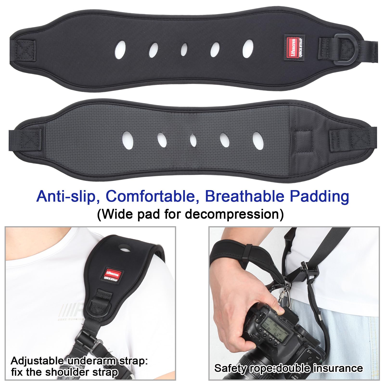 Tracolla Macchina Fotografica, Set di Tracolla Fotocamera e Cinghia da Polso, Cinghia per Fotocamera con Cordino di Sicurezza, Tracolla Reflex Sgancio Rapido Regolabile per DSLR SLR