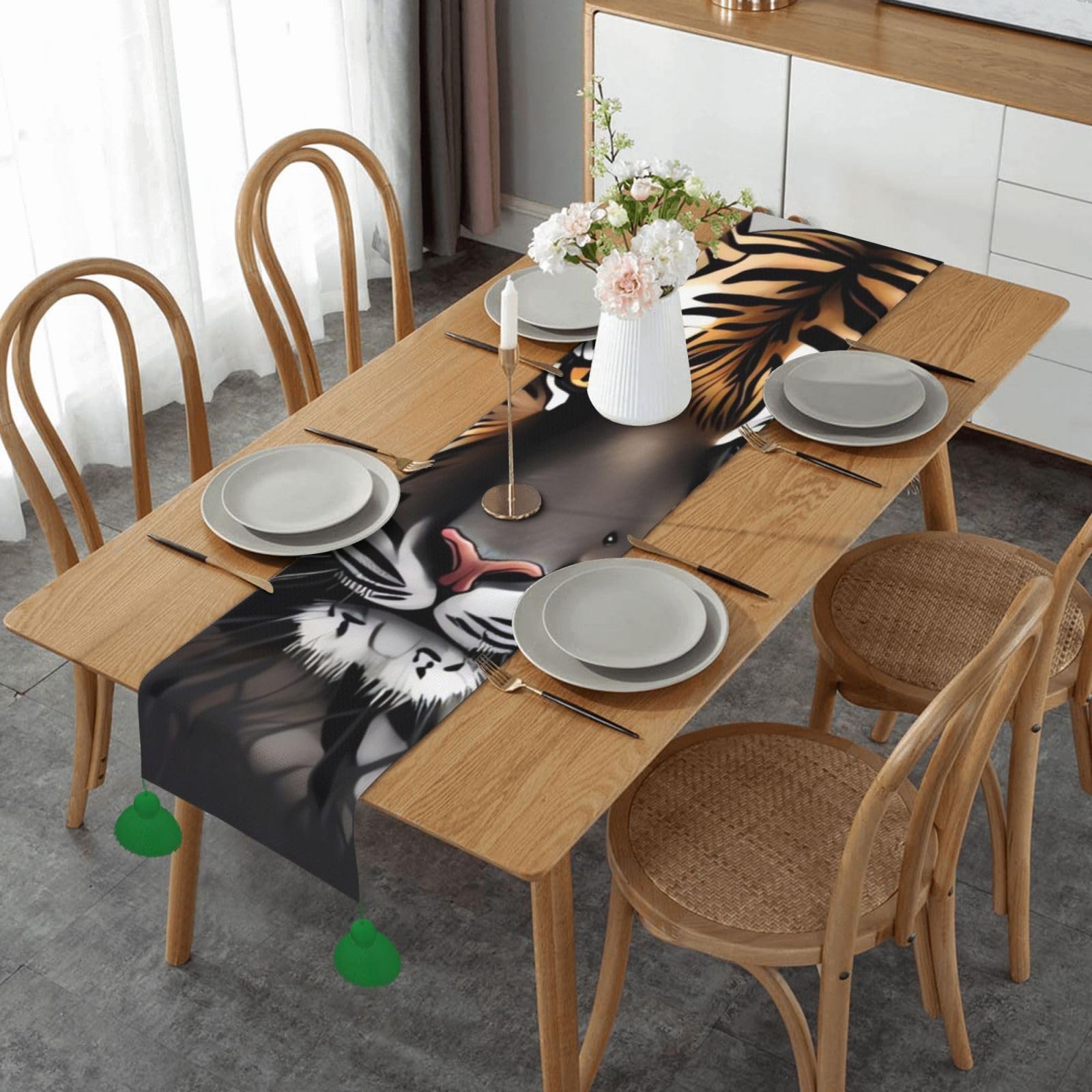 Chemin de table en lin imprimé tigre mariage automne 152cm