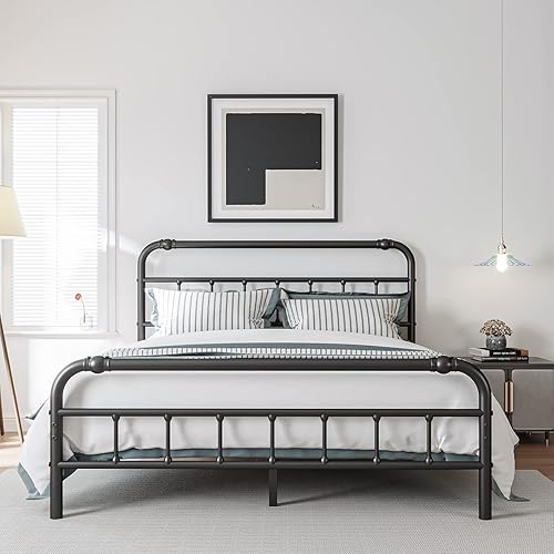 BOSRII Base de cama de tamaño matrimonial con cabecera y estribo 18 pulgadas de alto 3500 libras soporte de listones de metal resistente para