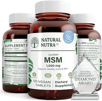 Natural Nutra OptiMSM, MSM Supplement with Sulfur, Prevent Thinning Hair, Increase Joint Flexibility and Bone Health, Cartilage Health, Helps Supports Fluid Balance, 1000 mg, 120 Vegan Tablets
