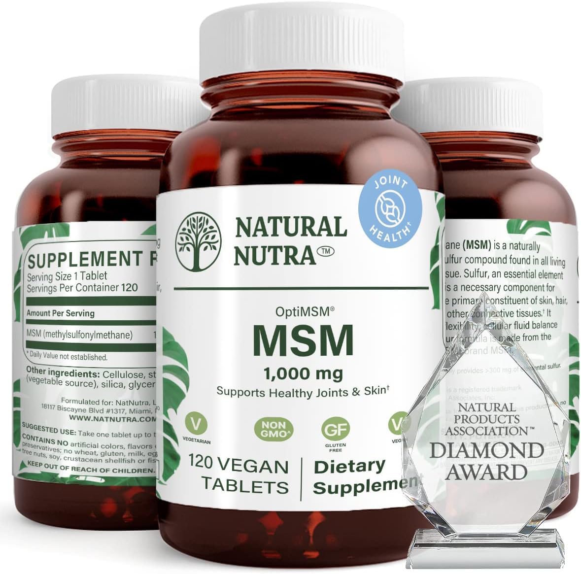 Natural Nutra OptiMSM, MSM Supplement with Sulfur 1000 mg, 120 Vegan Tabs 120 Count (Pack of 1)