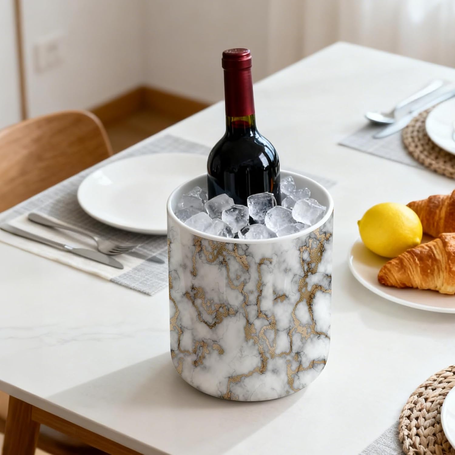 Marble utensil holder,Countertop Ceramic Utensil Holder,Large Cooking Utensil Crocks for Kitchen Counter Decor, Ceramic Vase for Kitchen Utensils, H6.3 xD4.7(marble)