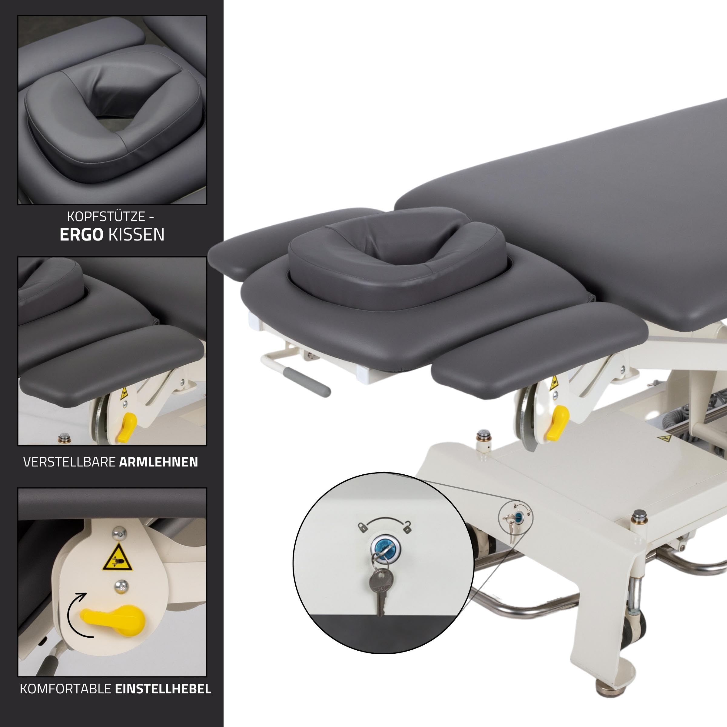 HABYS Evero V4 | Elektrische Massageliege Behandlungsliege Therapieliege Massagebank Kosmetikliege | Höhenverstellbar 198 x 68cm |Elektrisch | 4 - Segmente | MDR-Zertifizieriung | Grau