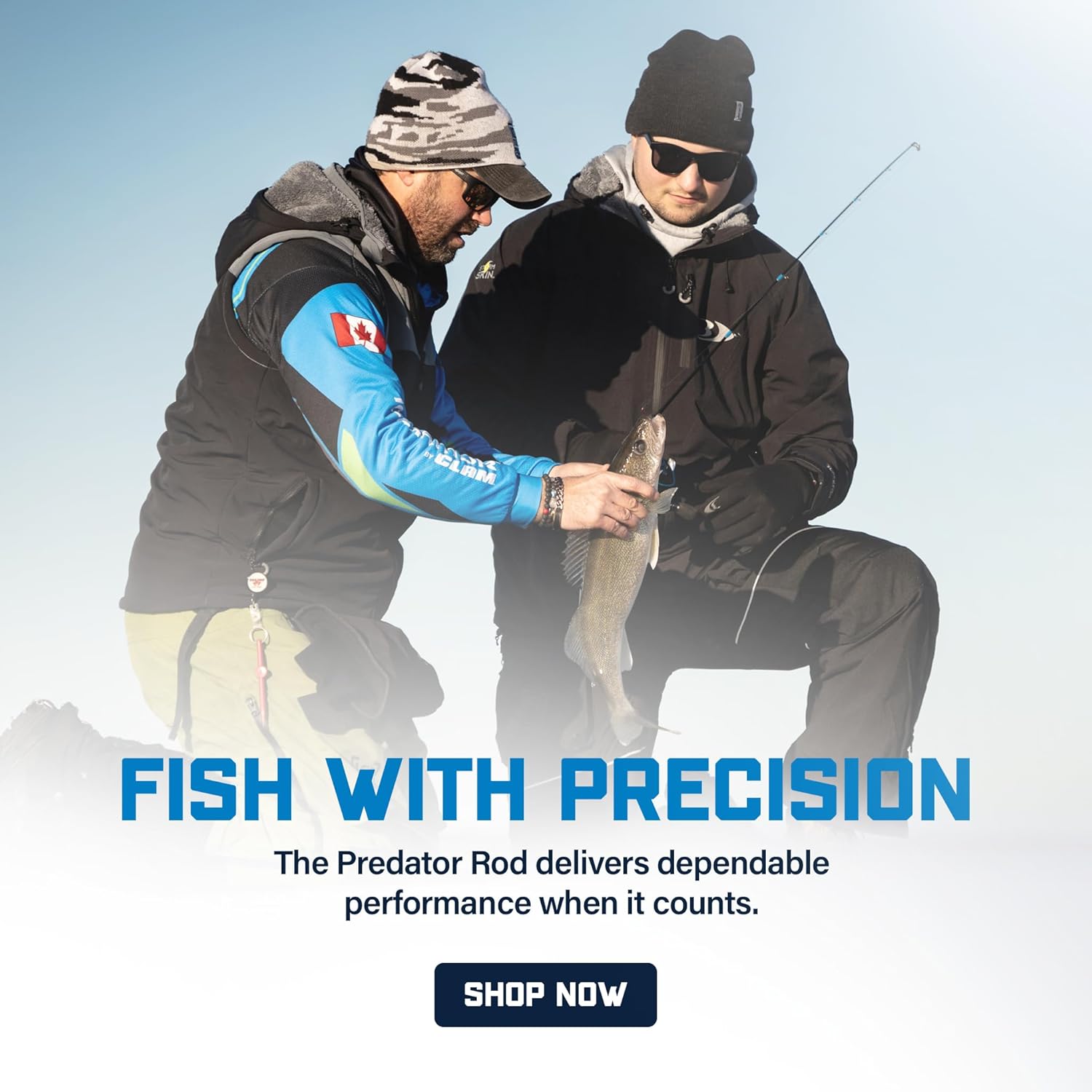 CLAM Predator Ice Rod – Solid Fiberglass Rod, Oversized Guides, Strong Reel Seat, Built for Walleye, Pike & Cold Weather