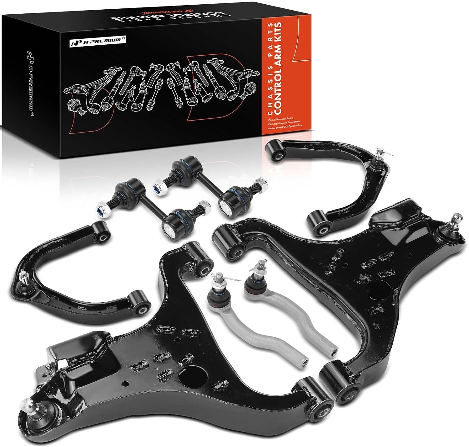 A-Premium Set of 8, Front Upper and Lower Control Arm Inner Outer Tie Rod End Sway Bar Links, Compatible with Nissan Armada 2005-2015, Titan 2004-2015, Pathfinder Armada 2004 & Infiniti QX56 2004-2010