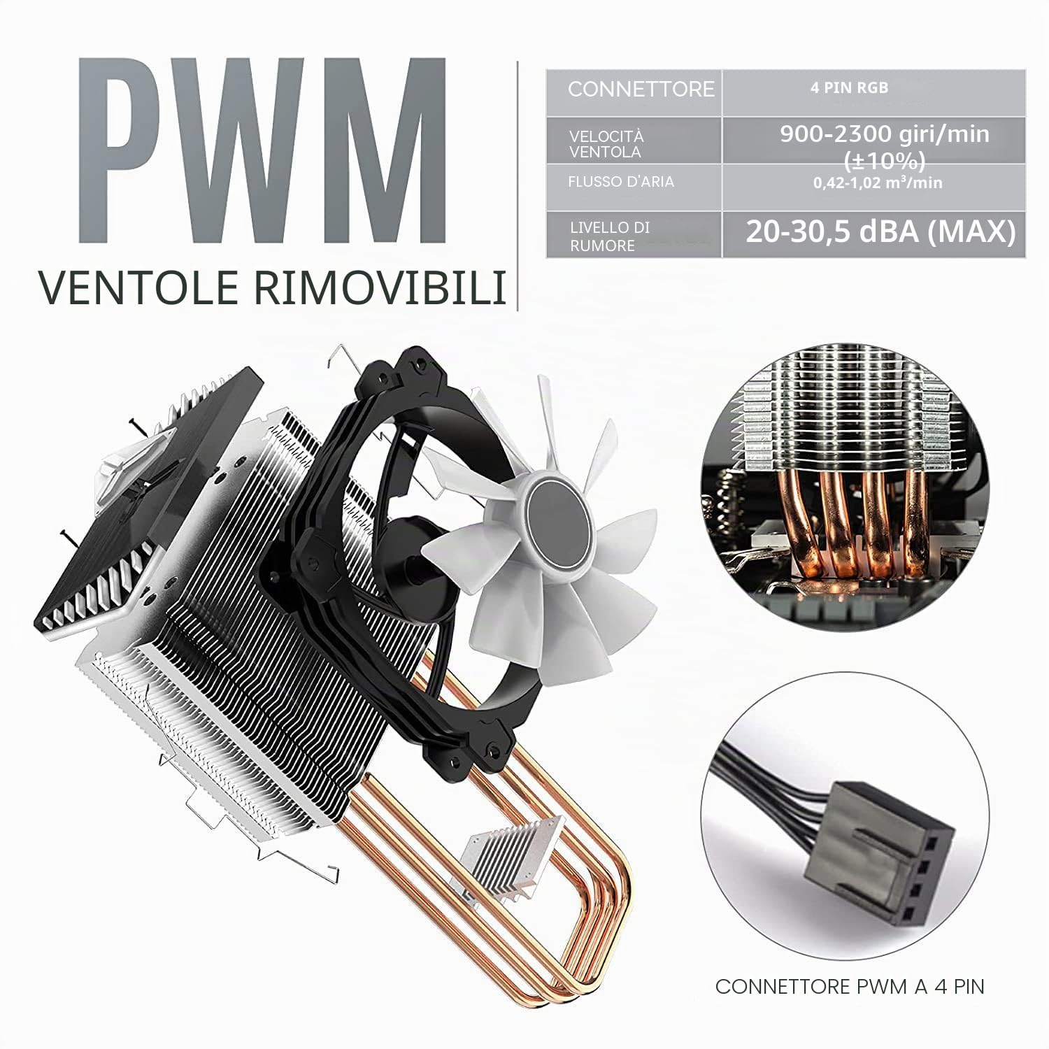 MR-CR1400 Raffreddatore CPU RGB, 4 Colpi di Calore, Ventola da 126 mm, Fan PWM Rimovibili da 92 mm, Fins Bending, Illuminazione a 4 Pin per AMD Ryzen/Intel LGA 1700 115X