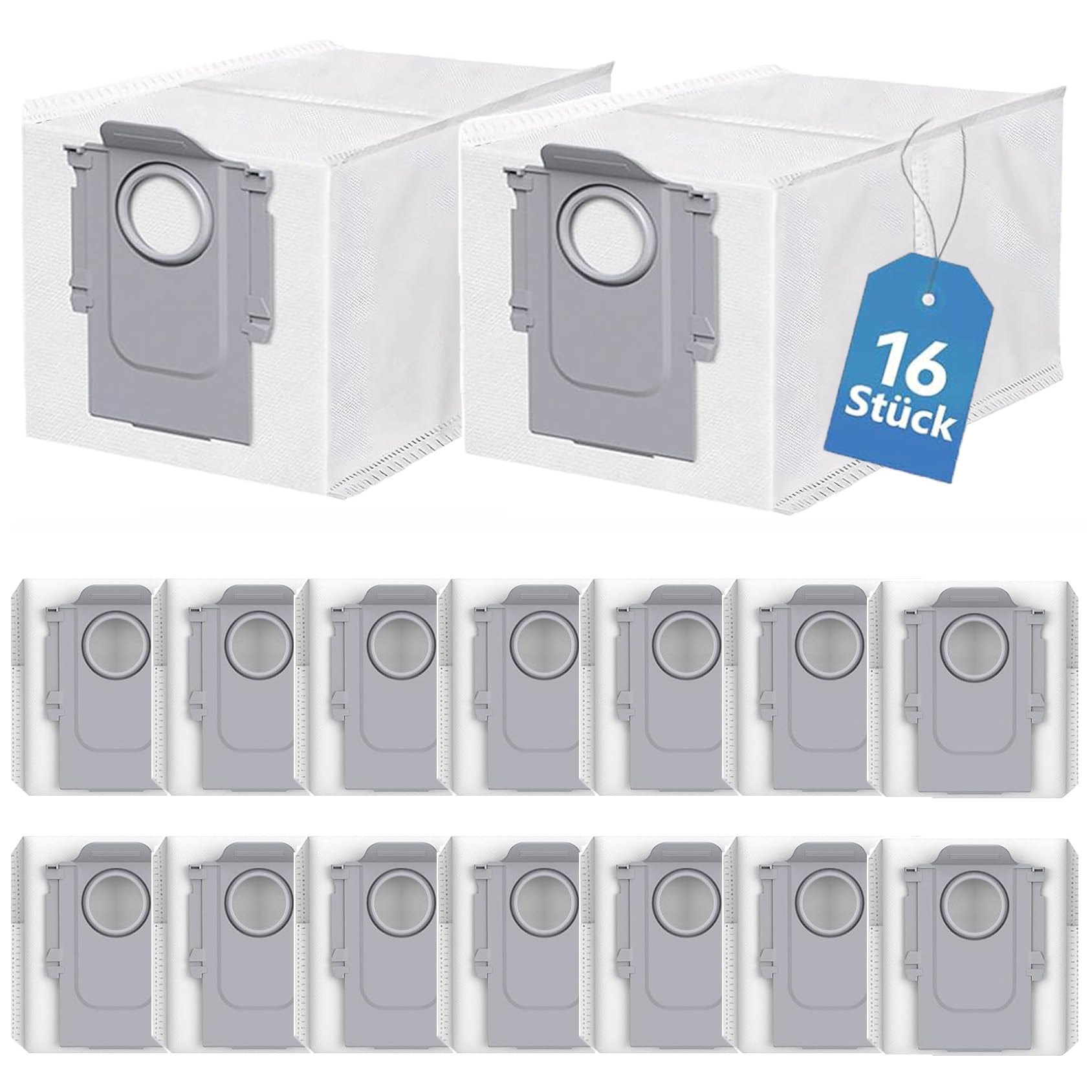 16 Stück Staubbeutel für Roborock Qrevo Pro/QV 35A/Saros 10R/Qrevo Maste/Qrevo Edge/Qrevo Curv/Q Revo/Qrevo S/Qrevo Slim/S8 MaxV Ultra,große Kapazität, Kompatibel Ersatz Zubehör Staubsaugerbeutel