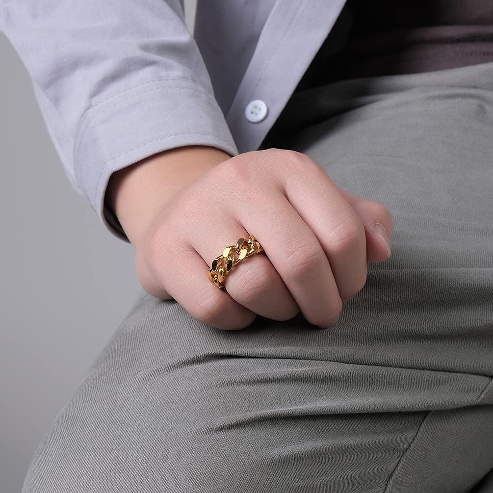 Cuban Link Rings for Men Women, Stainless Steel 8mm Wide Chain Band Ring Size 7-12 - Image 5