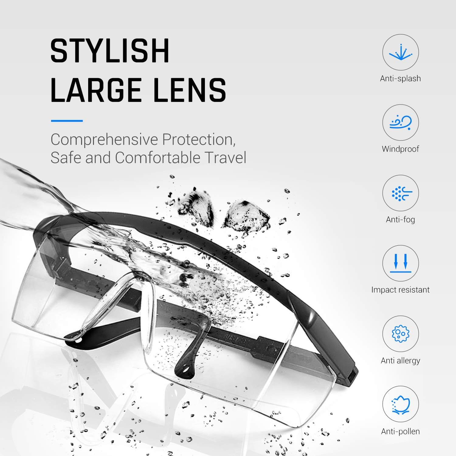 MDJOTRO Safety Glasses Clear HD Anti-fog Goggles Eye Protective Eyewear Adjustable Frame Work Safety Glasses Over Eyeglasses