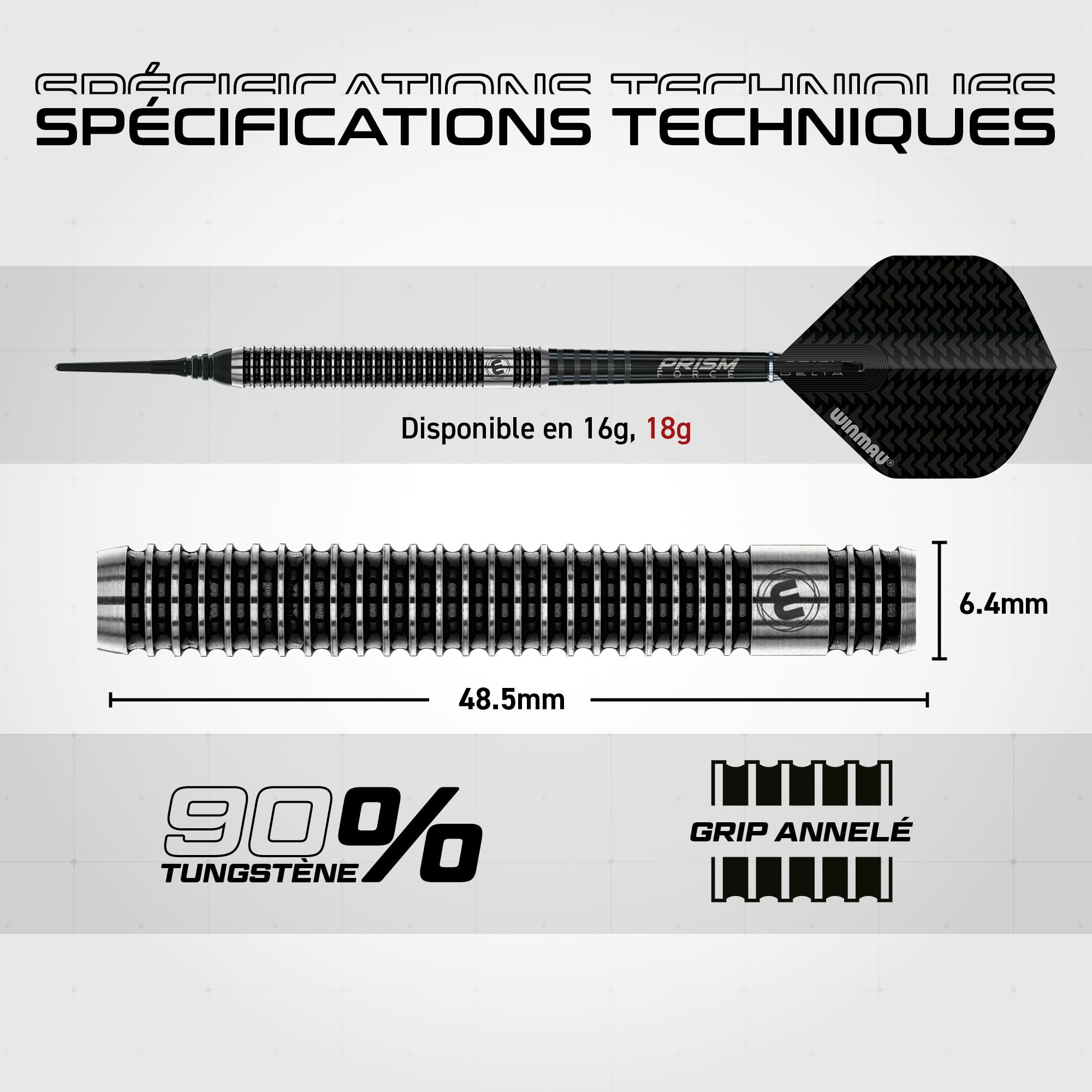 Winmau Blackout Fléchettes à Pointe Souple 90% tungstène – Canne Droite rainurée