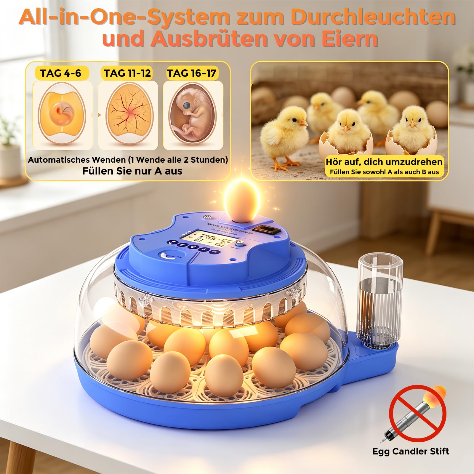 Couveuse Oeuf Automatique,Ambesty Incubateur 18 Oeuf de Poule avec Humidité+Rotation Automatique+Mire-œufs, Contrôle Numérique de la Température pour l'incubation des Poussin et Cailles