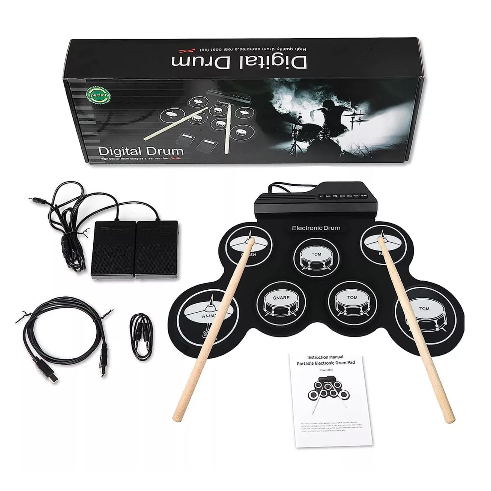 Toddmomy Drum Pads Elettronici Portatili in Silicone e Abs, Kit Batteria Digitale Usb, Adatto per Allenamento e Studio a Casa