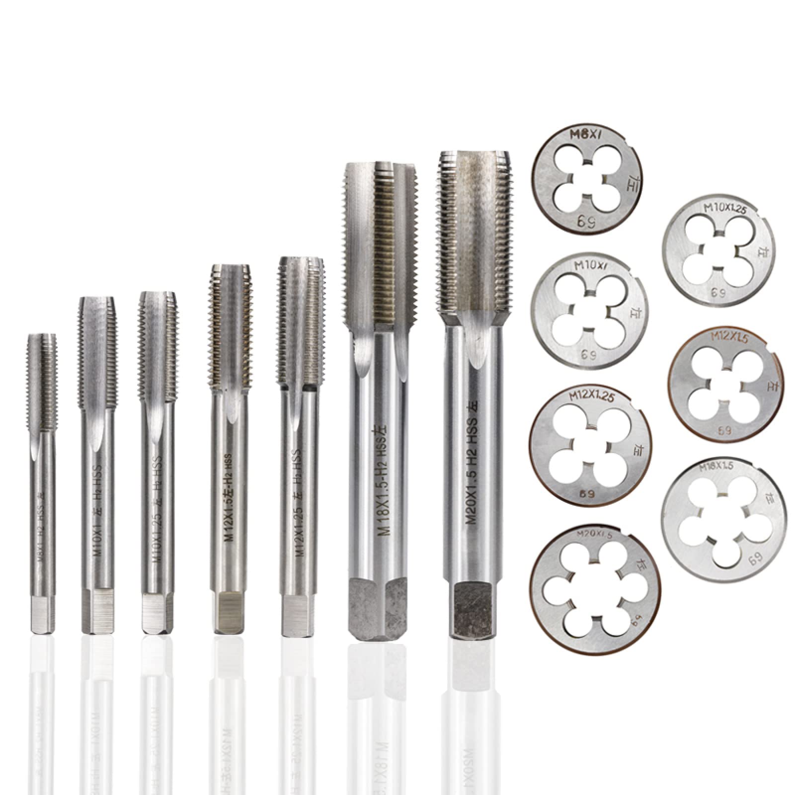 Set di Maschi e filiere per Filettatura metrica HSS, Punta per Trapano per Maschi a Macchina per Mano Sinistra, filiera Rotonda, 2 Pezzi M14x1,5