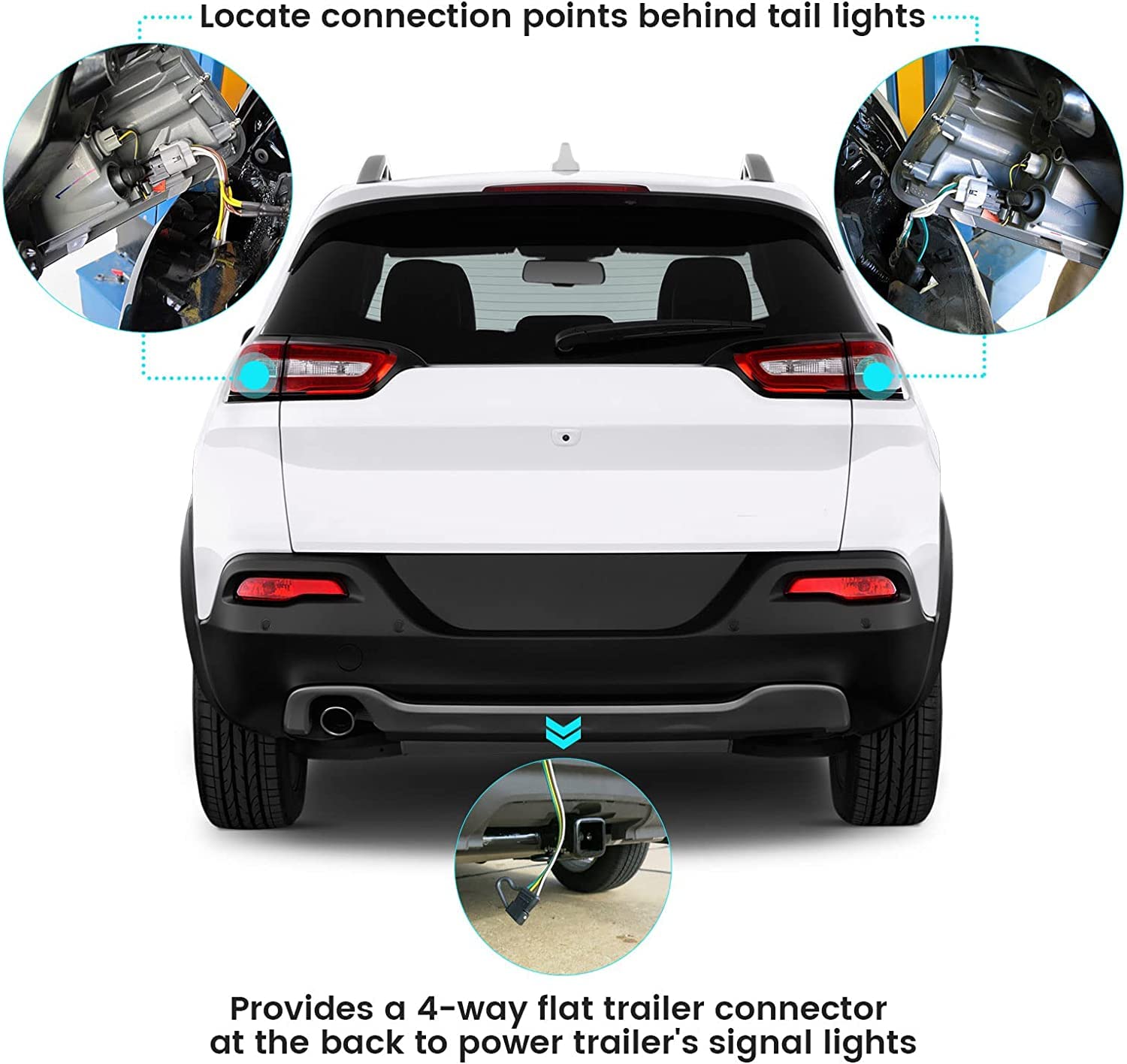 MECMO 56208 4-Pin Trailer Wiring Harness for 2014-2018 Jeep Cherokee Trailhawk/Latitude/Limited/Sport/Overland/2016 75th Anniversary Hitch Wire for Trailer Light Hook Up