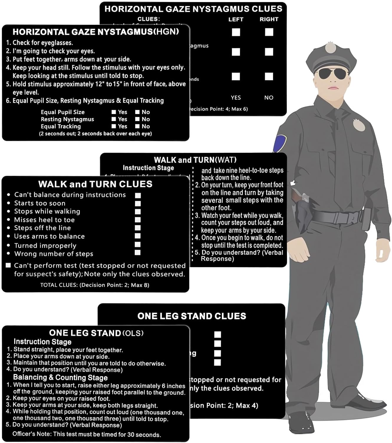 Velinpun 3 PCS/Set of Metal NHTSA SFST/HGN Checklist Cards