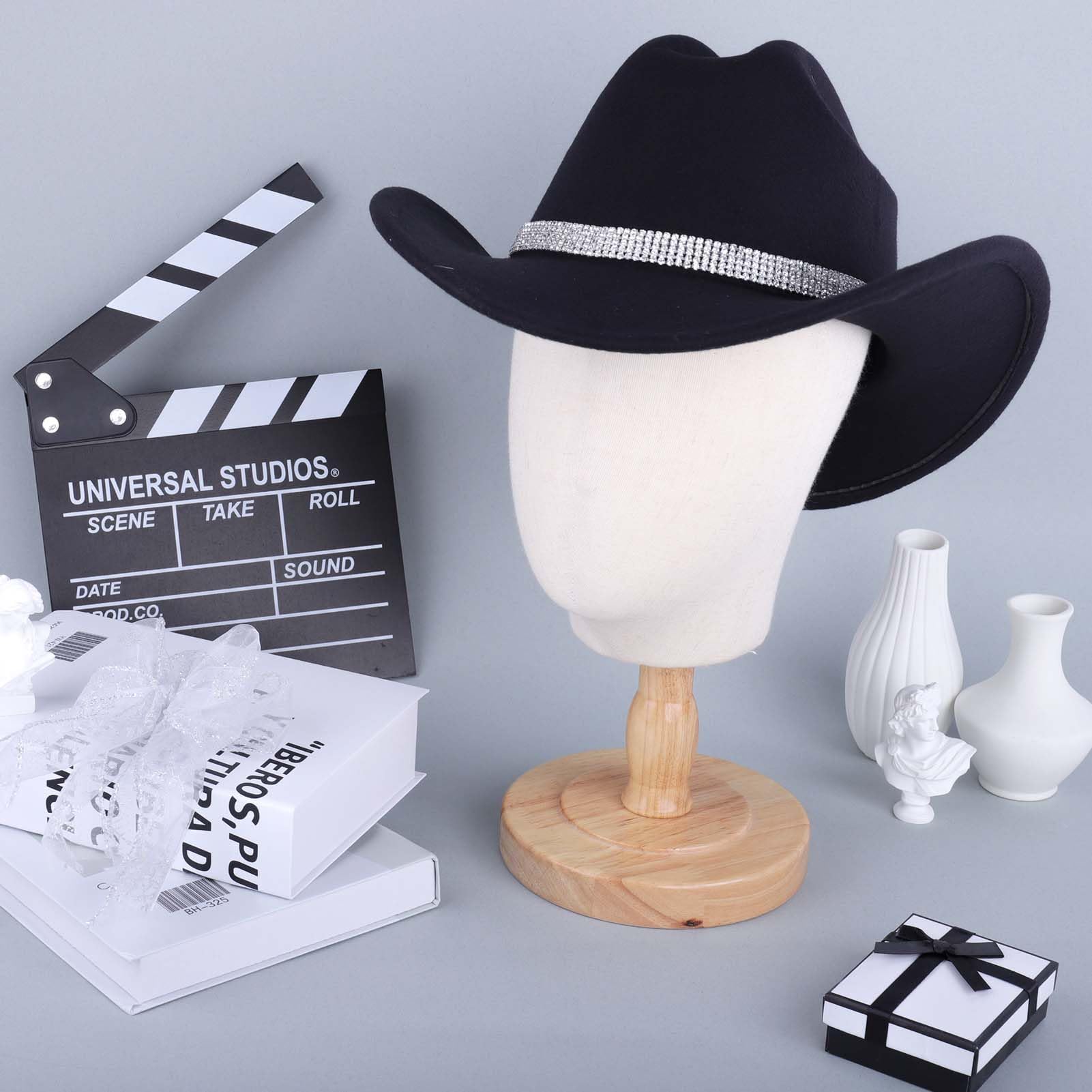 Chanaco Cappello da cowboy per donne e uomini, cappelli da cowboy neri per ragazze, cappello da cowgirl accessori per outfit western, cappelli classici in feltro country