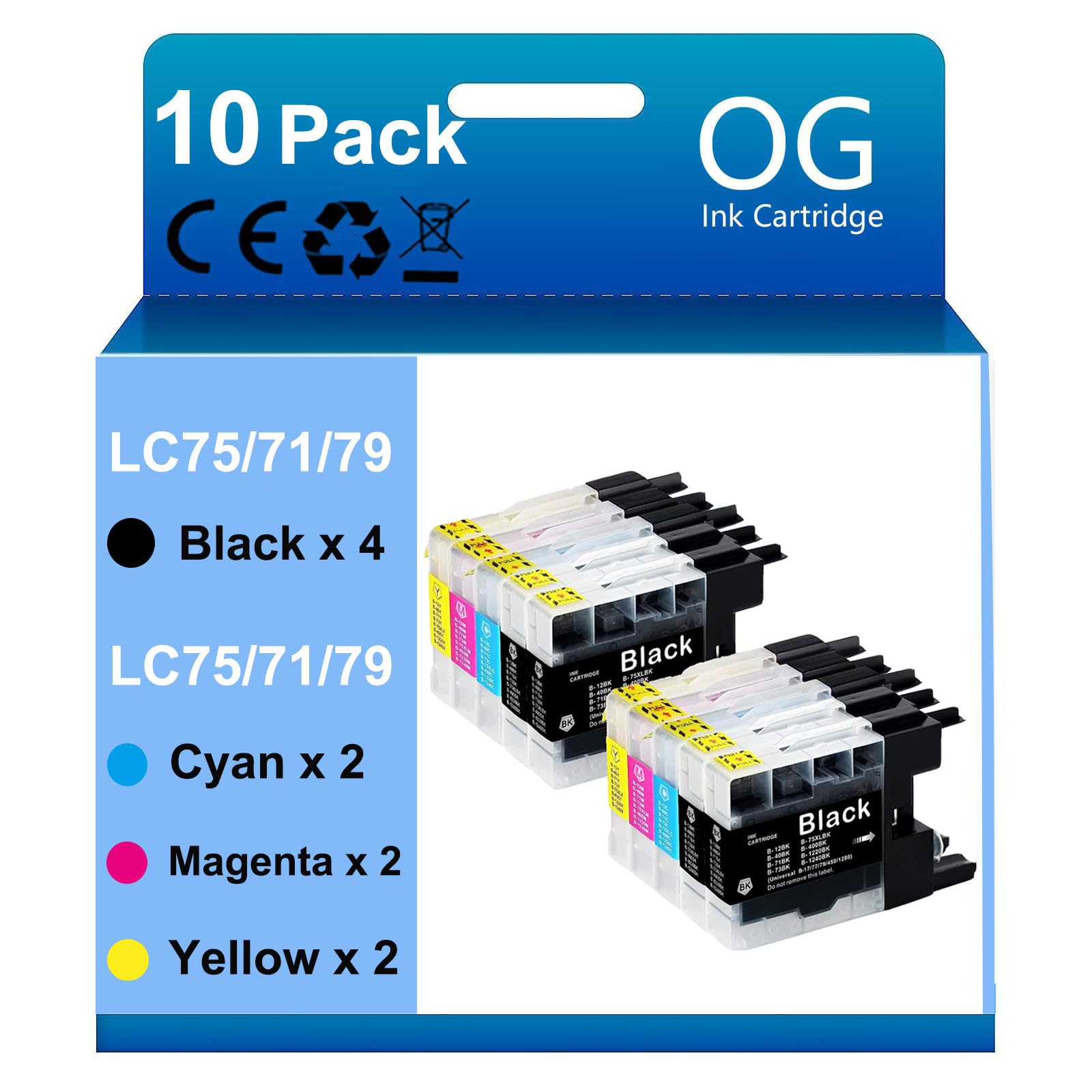 OGOUGUANCompatible Ink Cartridges Replacement for Brother LC75 LC71 Ink Cartridge to use with MFC-J280W MFC-J425W MFC-J6510DW MFC-J6710DW MFC-J6910DW (10 Pack)