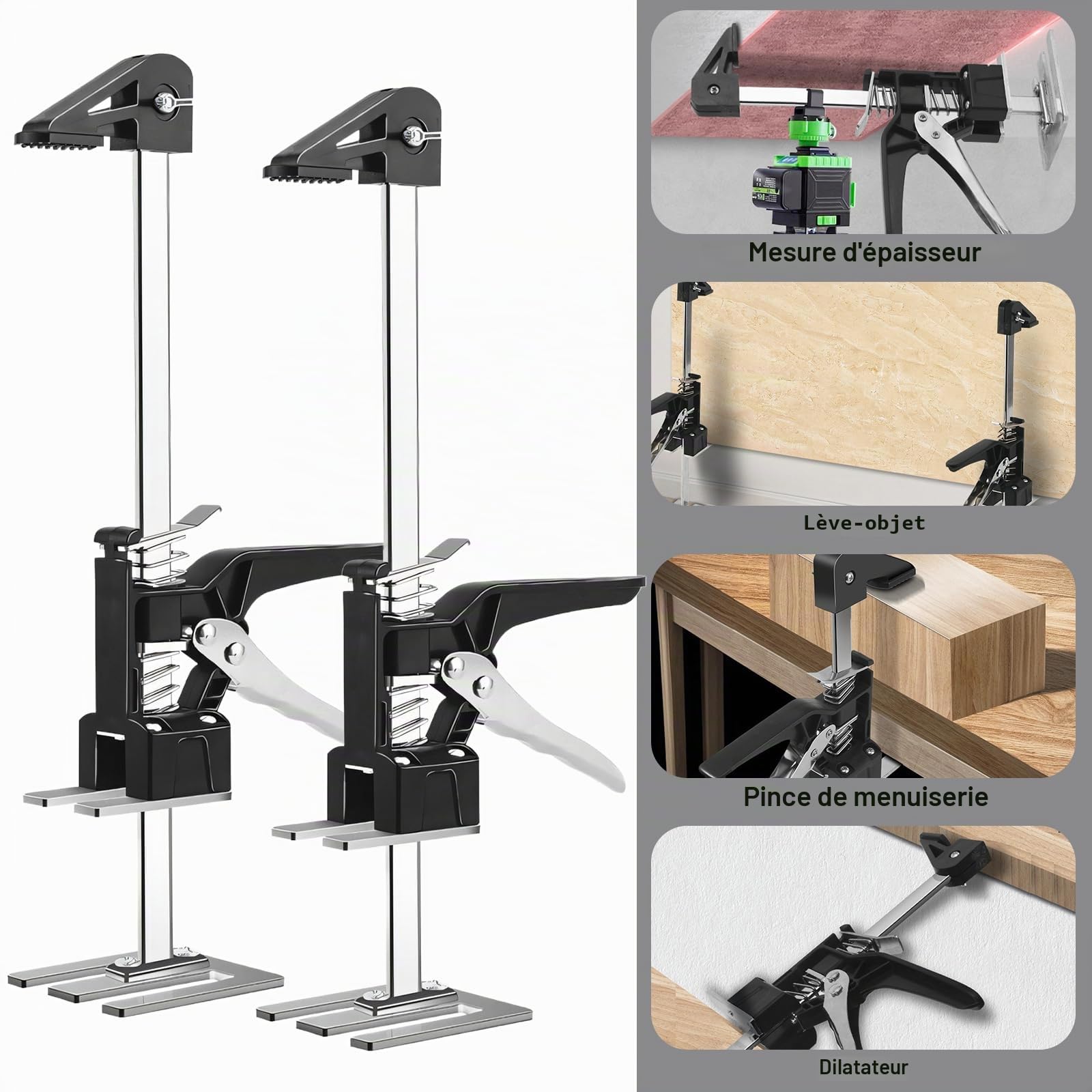 Lot de 2 Élévateurs à Bras pour Charges Lourdes (150 kg max) - Double Fonction Levage Lent/Rapide - Réglable en Hauteur pour Plaques de Plâtre, Céramique et Meubles - Outil de Manutention Pratique