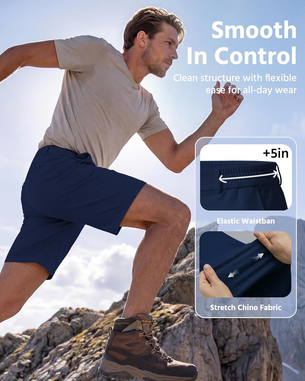 Wulcea Men's Golf Shorts 7" Chino Stretch Fabric Elastic Waist Quick Dry Water Resistant Casual Dress Work with Phone Pocket