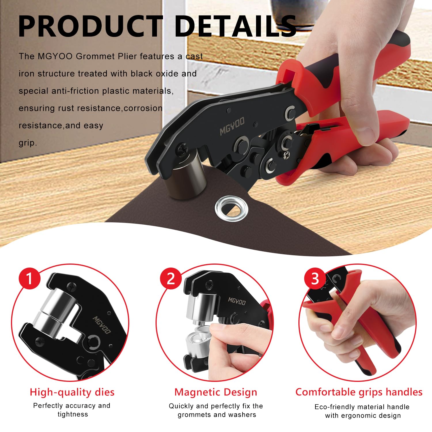 Kit di attrezzi per occhielli da 1 cm 0,6 cm per teloni in pelle con 500 paia di occhielli e occhielli, strumento resistente per occhielli da 1 cm con fustella da 0,6 cm, 500 paia di occhielli
