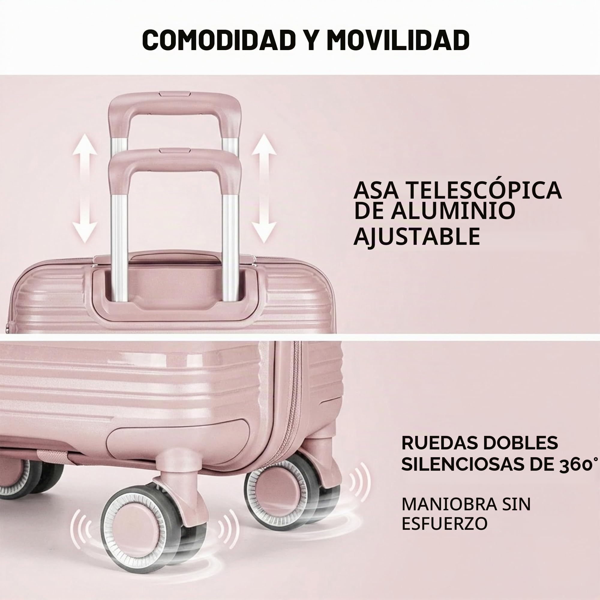 POSH Maleta de polipropileno – Bolsas de cosméticos, equipaje de mano, maletas y maletines medianos y grandes – Maleta de viaje con cerradura TSA y ruedas dobles silenciosas – apilable, Rosa