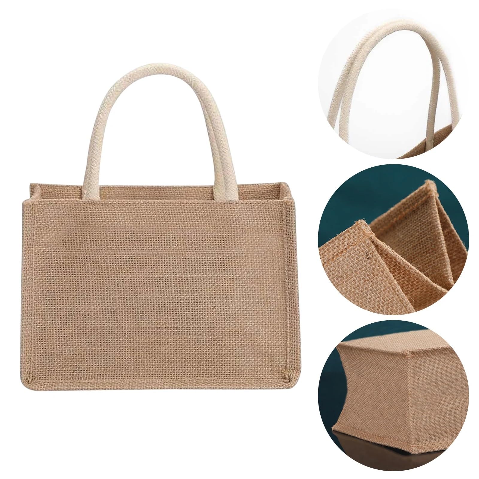 Torba na zakupy z juty, Torba z juty jutowej damska lniana Shopper duża letnia torebka plażowa przenośny uchwyt(38x27x16cm)