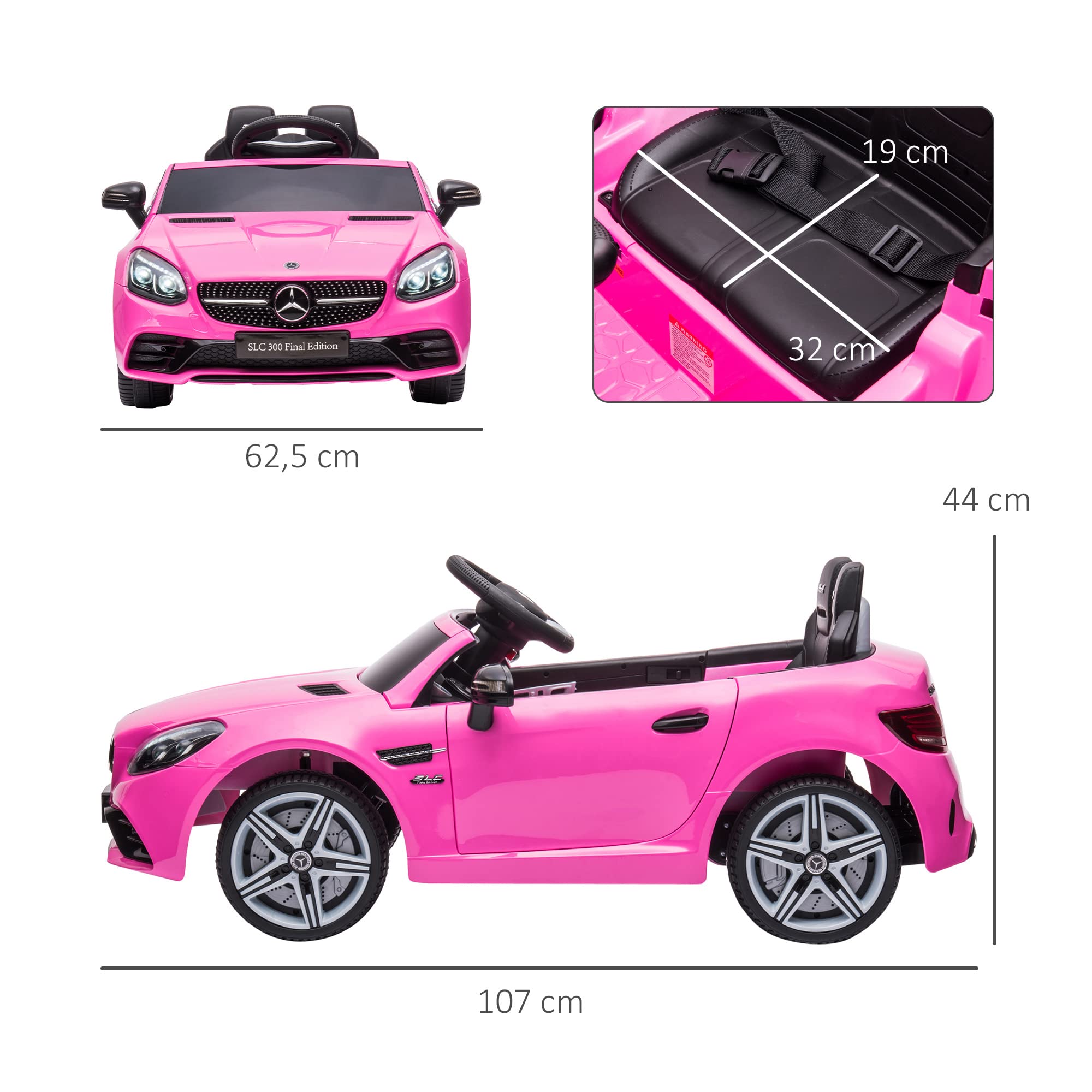 AIYAPLAY Mercedes SLC 300 Coche Eléctrico 12V Niños +3 Años Mando a Distancia 2,4G Rosa