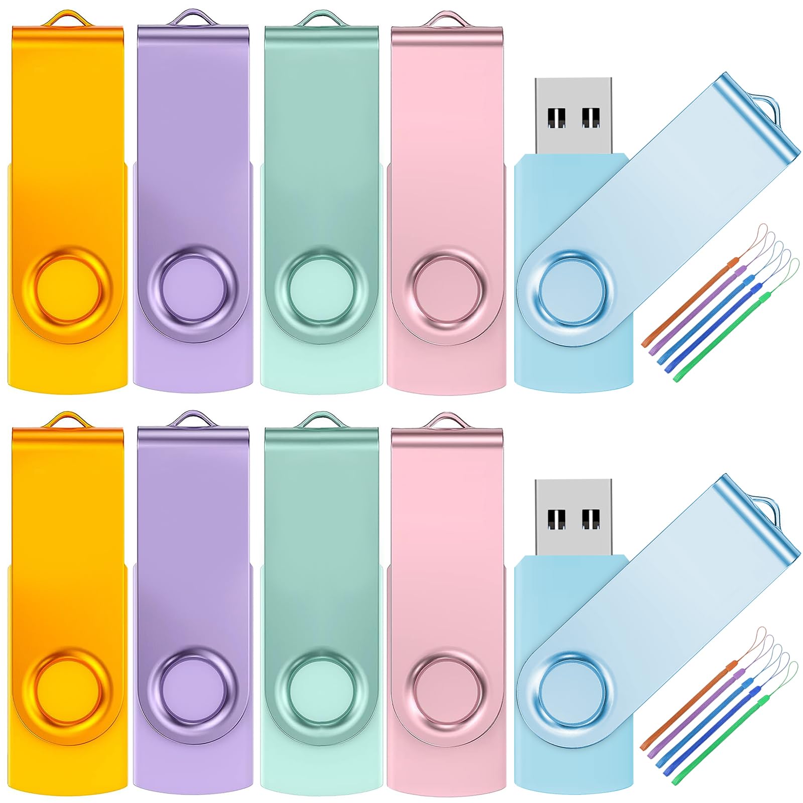 TEWENE USBメモリ 8GB 10個セット 五色 回転式 フラッシュメモリー フラッシュドライブ USBフラッシュメモリー USB2.0 コンパクト ストラップ付