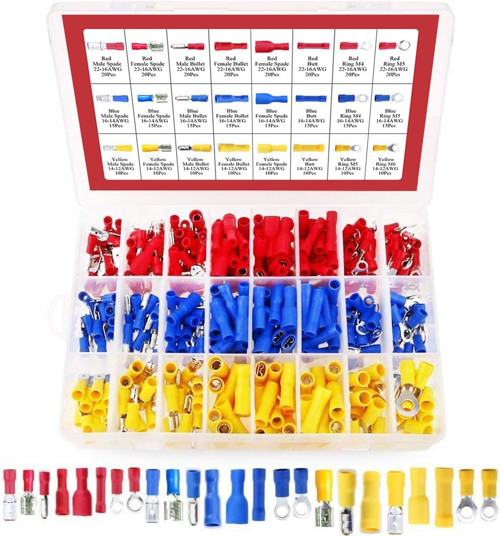 Hilitchi 360 Pcs Assorted Insulated Electrical Electrical Wire Terminals Crimp Connectors Spade Set