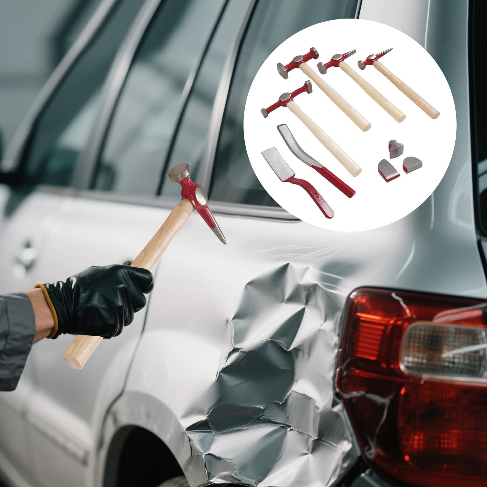 Zestaw 9 młotków do usuwania wgnieceń z drewnianymi uchwytami, profesjonalny zestaw narzędzi do naprawy wgnieceń z walizką, do napraw samochodowych i mechanicznych